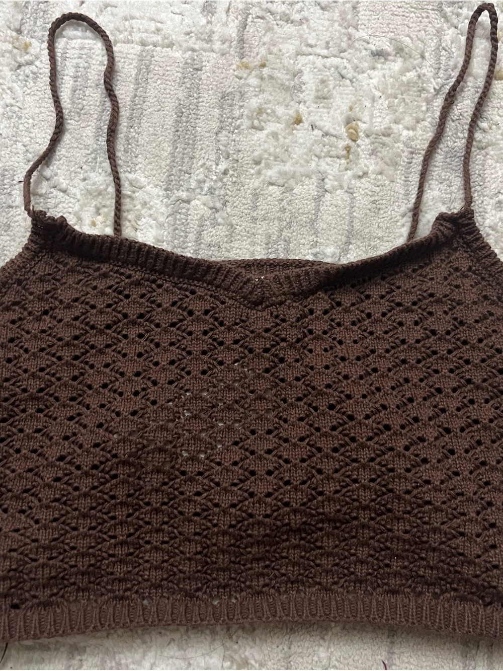 La Hearts Chocolate Brown Crochet Cami Crop Top